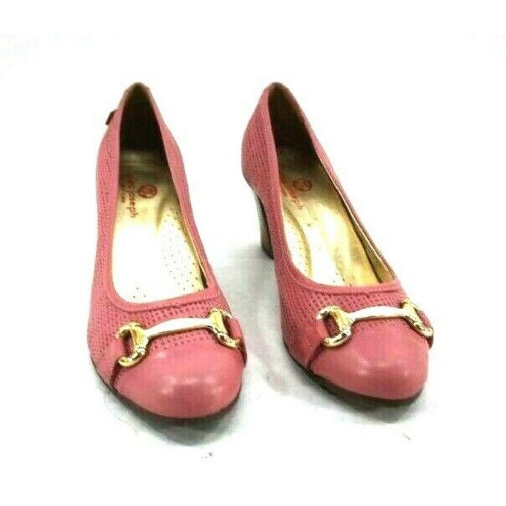 Marc Joseph Embossed Pink Leather Block Heel Pump